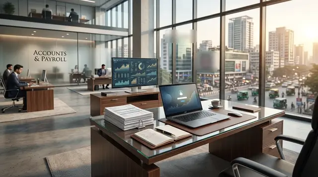 A corporate finance floor with accountants at their desks
