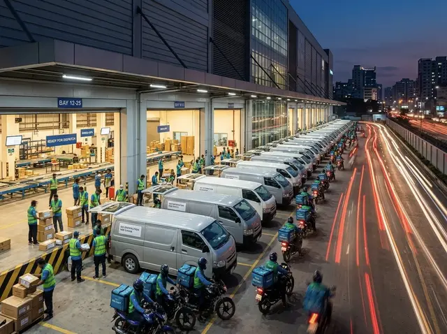 Parcels being loaded at a distribution hub