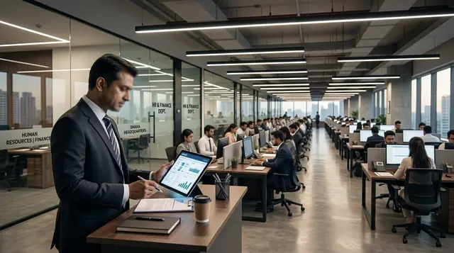 An HR and payroll team reviewing the month's run